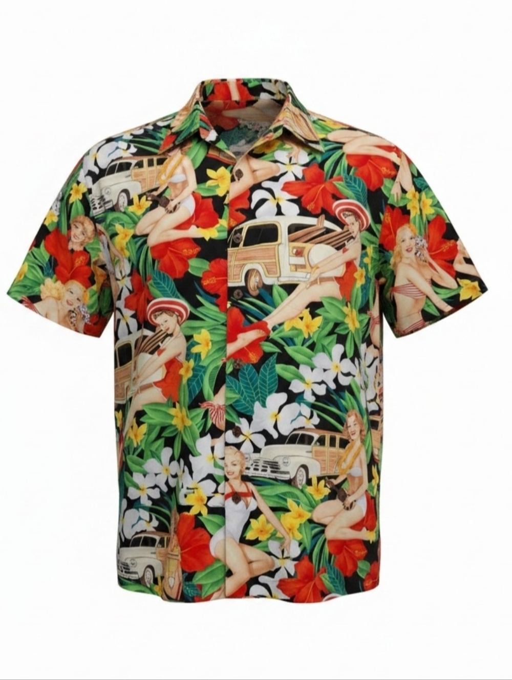 High Seas Trading Co Aloha Hula Girls Hawaiian Button-Up Shirt Men Size XL